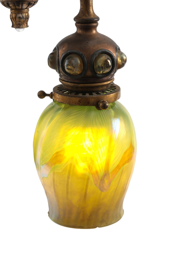 TIFFANY STUDIOS JEWELED BRONZE PENDANT LIGHT - 4