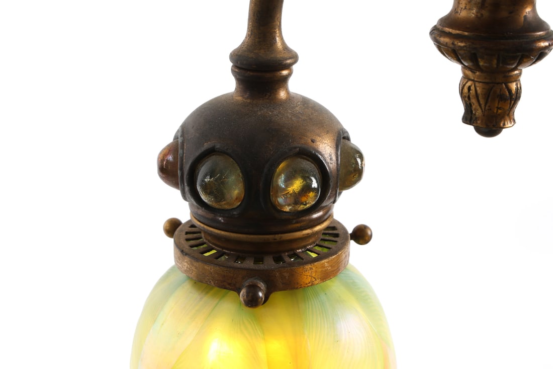 TIFFANY STUDIOS JEWELED BRONZE PENDANT LIGHT - 5