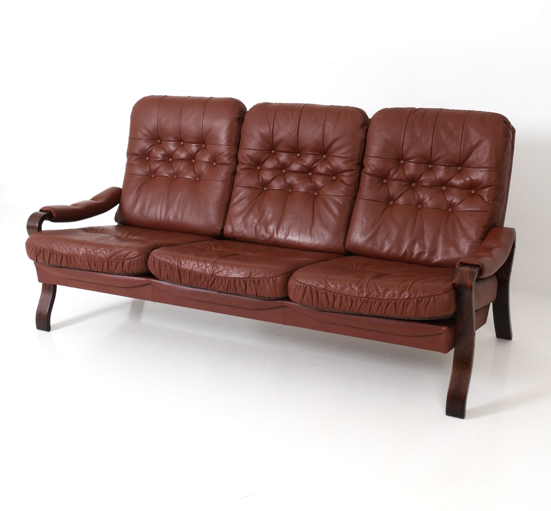 STYLE OF GOTE MOBLER SWEDISH LEATHER SOFA C. 1970S (1 of 17)