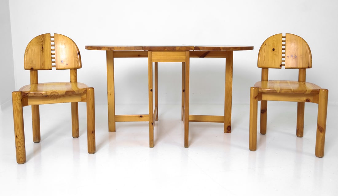 DAUMILLER STYLE DANISH PINE TABLE & 2 CHAIRS 1960S (1 of 15)