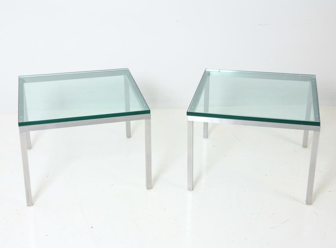 PAIR GLASS AND ALUMINUM SIDE TABLES (1 of 11)