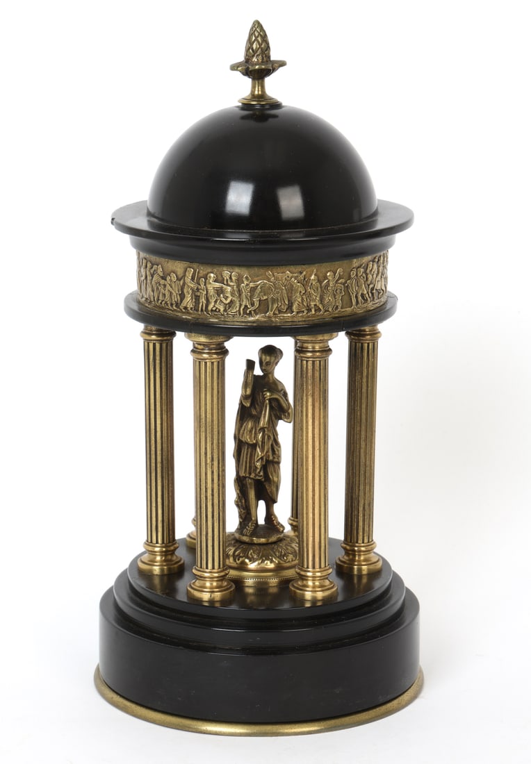 GRAND TOUR STYLE BRONZE & MARBLE SCULPTURE: Grand tour style bronze and marble model of The Temple of Diane of Gabes. Circa 1900. Apparently unmarked. Dimensions: H 12.5" x Dia 7" Condition: Wear consistent with age and use. Signs of previous r