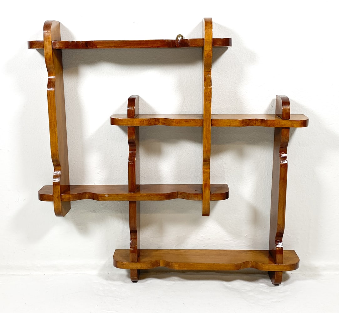 SCANDINAVIAN PINE WALL SHELF C. 1960S: Dimensions: H 27.5" x W 27.25" x D 3.75". Condition: Wear consistent with age and use including dings and scratches. F022