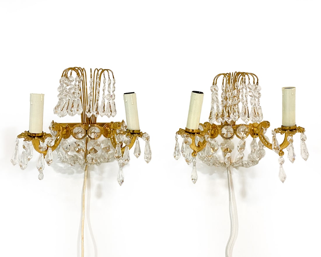 PAIR OF GILT BRASS SCANDINAVIAN WALL SCONCES (1 of 13)
