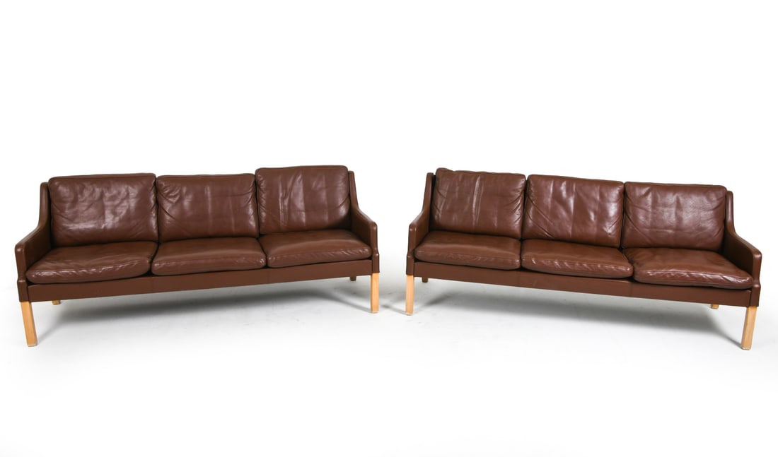 PAIR ATTR. GEORG THAMS DANISH LEATHER SOFAS (1 of 12)