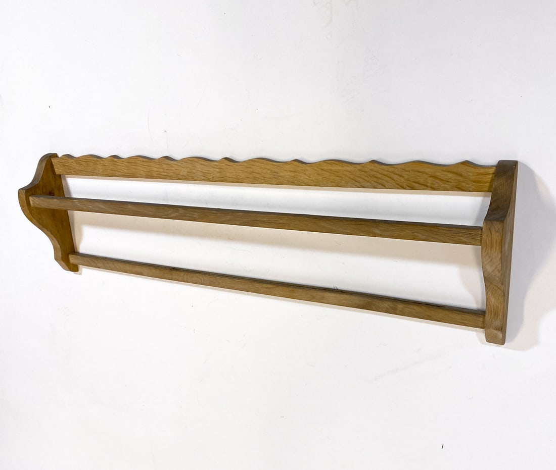 DANISH OAK WALL RACK C. 1970S: Dimensions: H 12" x W 43.5" x D 4.5". Condition: Few minor scuffs, presents well. GERT G005