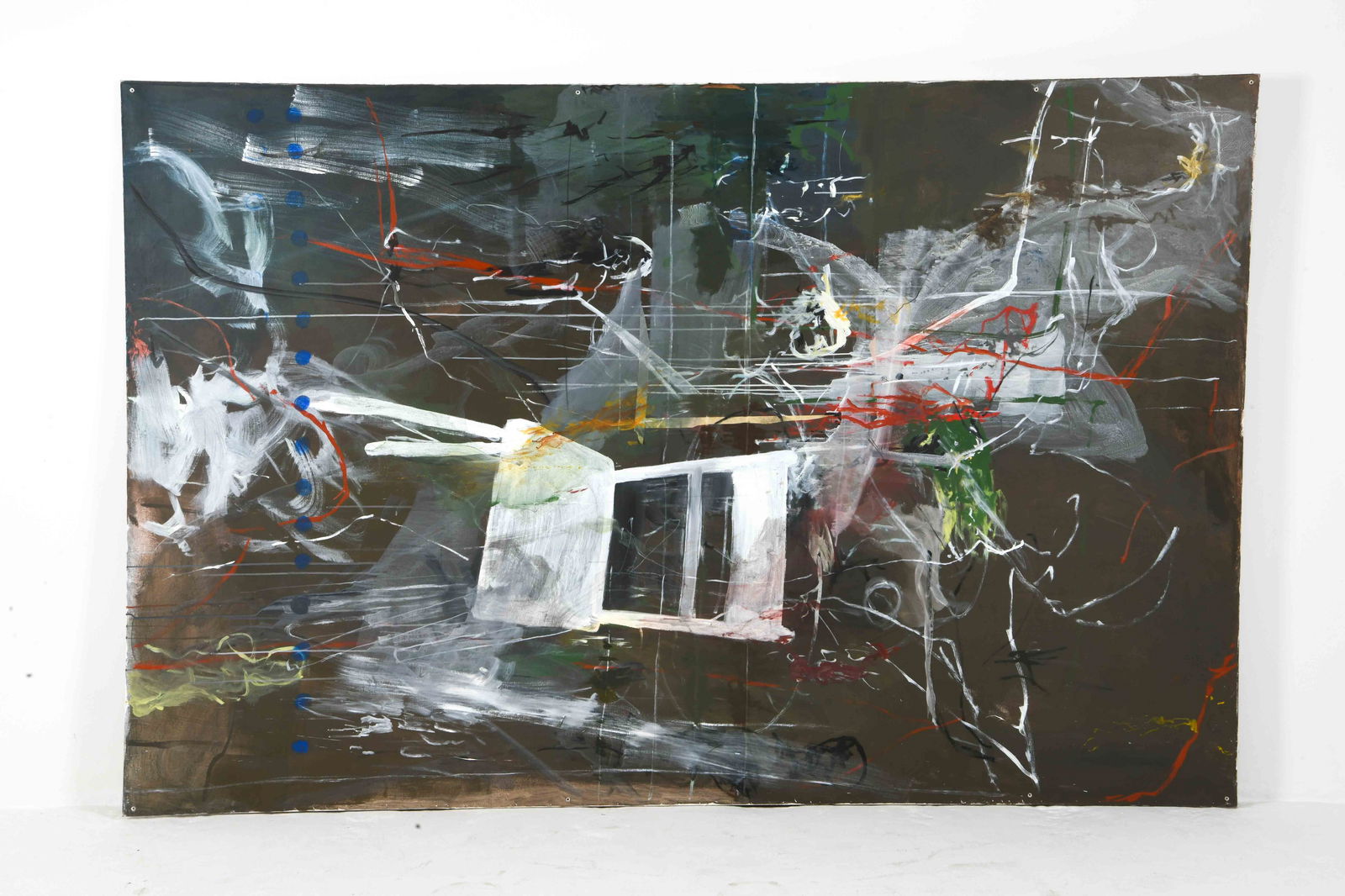 LARGE SCANDINAVIAN ABSTRACT A/C PAINTING: Apparently unsigned. Dimensions: H 106" x W 69". Condition: Few minor scuffs and rubs to edges, wear consistent with age and use.