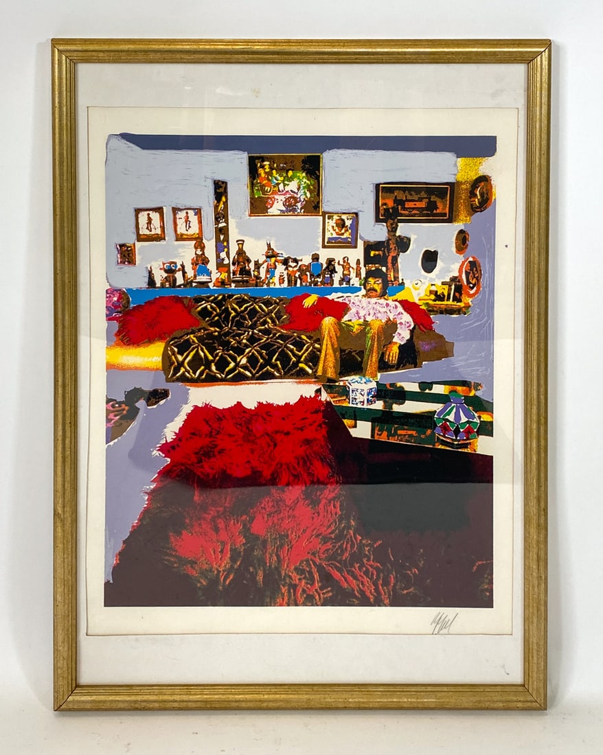 KARELL APPEL (1921-2006) SCREENPRINT: Titled 'Saturday' from the 'Seven Summer Days' series. Signed to lower right corner. Circa 1970s. Dimensions: Frame H 41.5" x W 30". Sight H 33" x W 26". Condition: Not examined out of frame. Few scuf