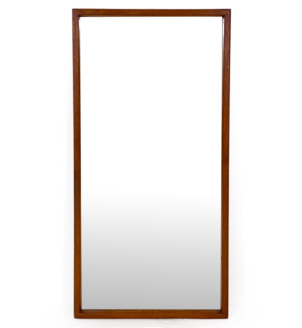 DANISH TEAK WALL MIRROR C. 1960S: Dimensions: H 36" x W 21". Condition: Faint scuffs to wood, wear consistent with age and use. V159