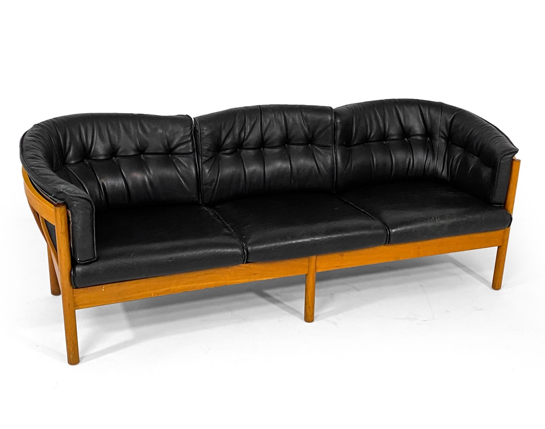 NIELAUS JEKI DANISH BEECH & LEATHER SOFA C. 1960S (1 of 12)