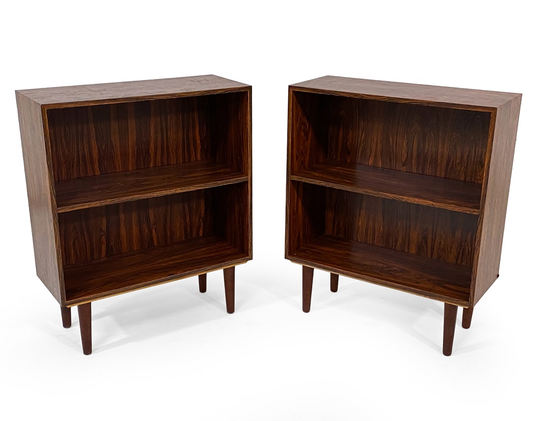PAIR OF SWEDISH ROSEWOOD BOOKCASES C. 1960S: Adjustable shelves. Sweden, circa 1960s. Dimensions: H 34" x W 28" x D 11.75". Condition: Wear consistent with age and use. V171