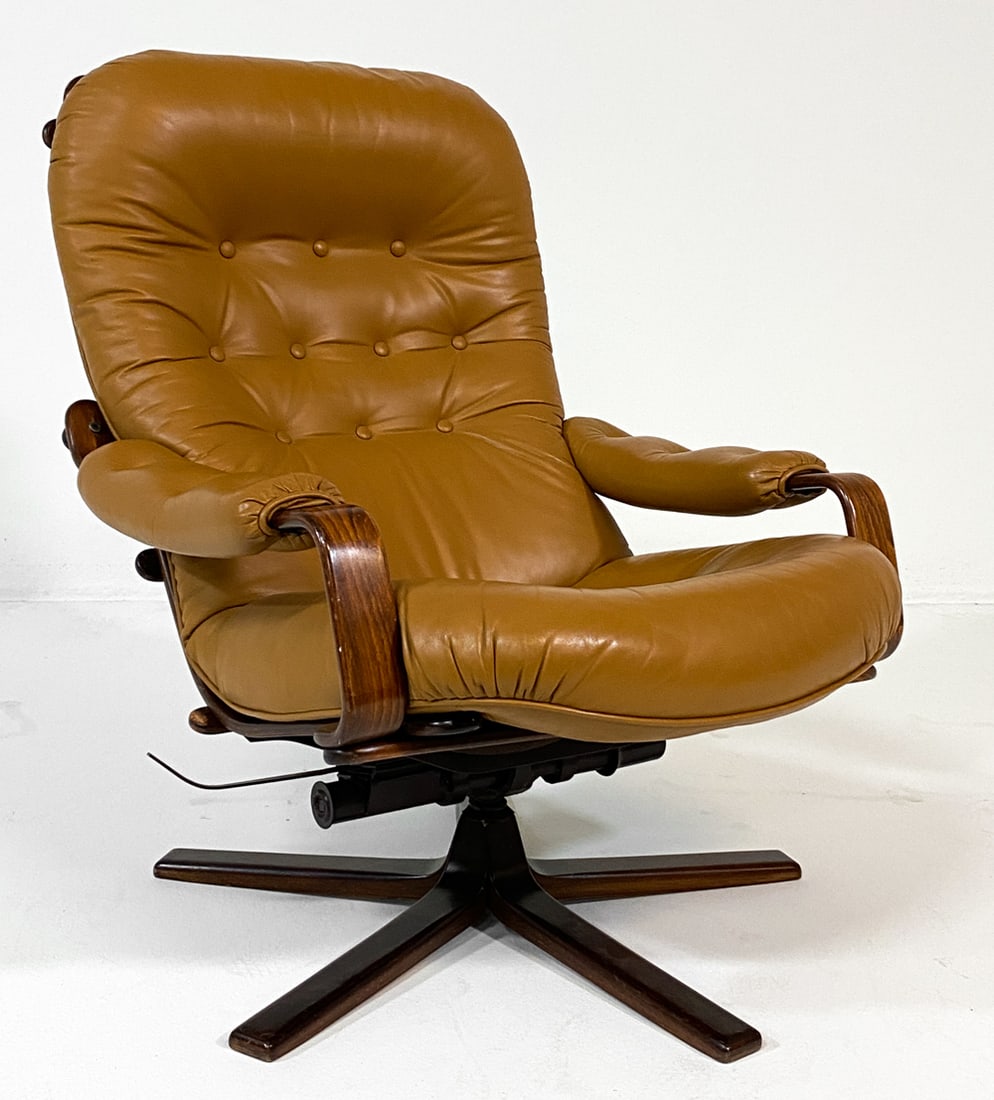 GOTE SWEDISH BEECH & LEATHER SWIVEL CHAIR (1 of 14)