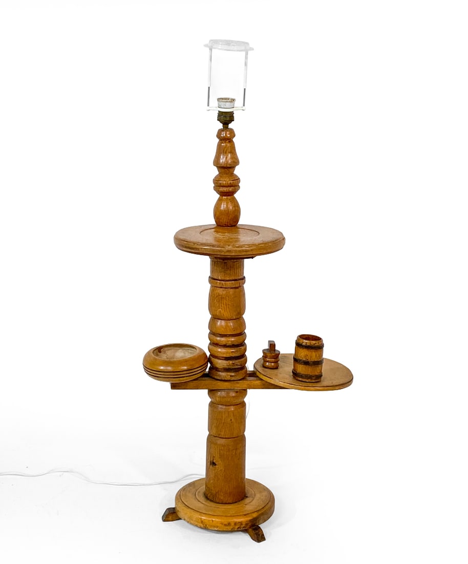 SCANDINAVIAN OAK FLOOR LAMP TABLE C. 1950S (1 of 15)