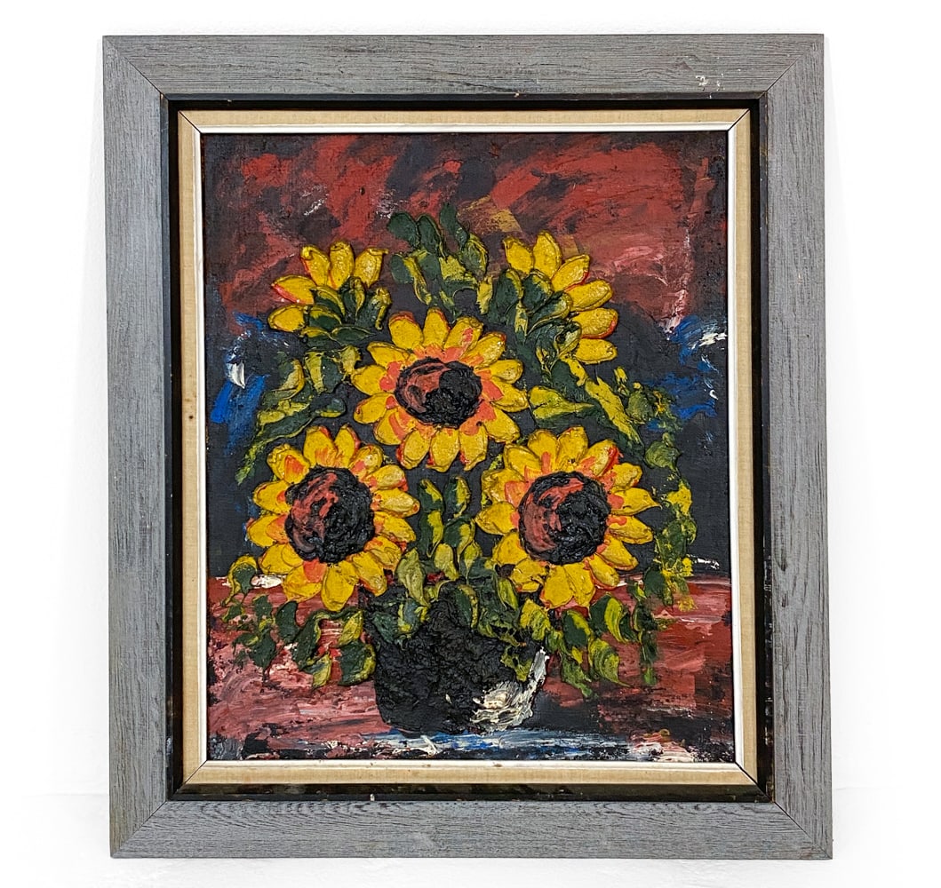 SCANDINAVIAN SUNFLOWERS STILL LIFE O/C (1 of 7)