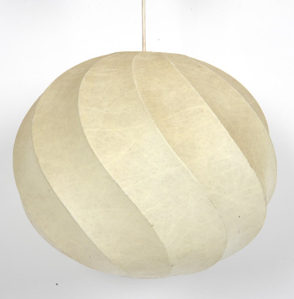 STYLE OF GOLDKANT LEUCHTEN COCOON PENDANT LAMP: Cocoon lamp with wire frame and synthetic resin shade. Germany, circa 1970's. Dimensions: H 24" x D 19" Condition: Wear consistent with age and use. Untested, the cord is cut. Couple of scuffs and min