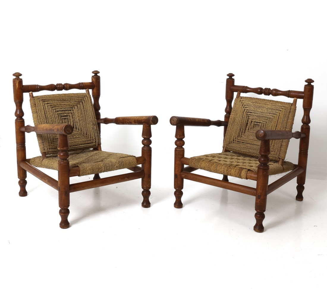 PAIR OF AUDOUX & MINET FRENCH BEECH & ROPE CHAIRS (1 of 18)
