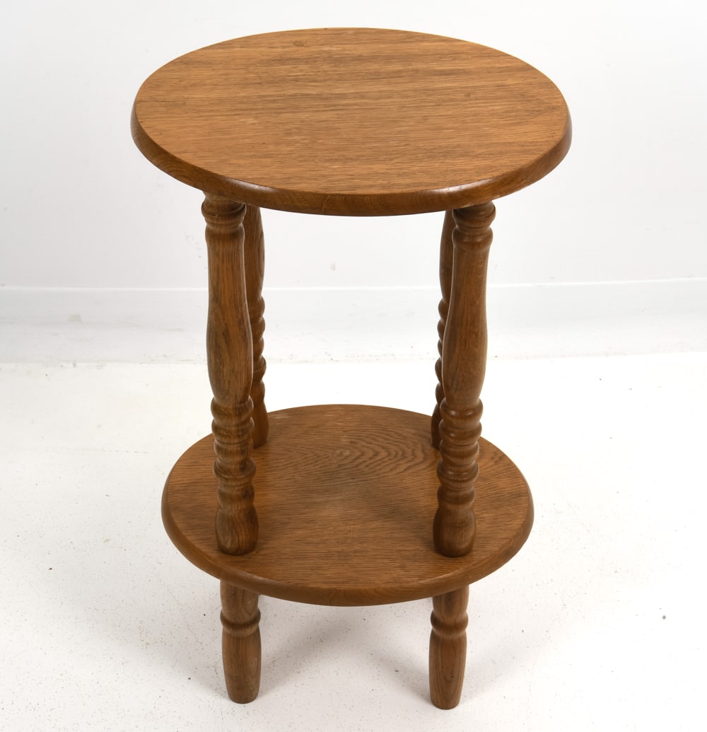 DUTCH OAK PEDESTAL SIDE TABLE C. 1950S (1 of 1)