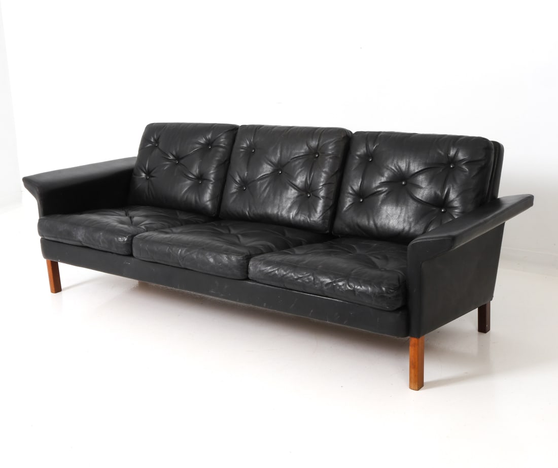 STYLE OF HANS OLSEN DANISH LEATHER SOFA C. 1960S (1 of 1)