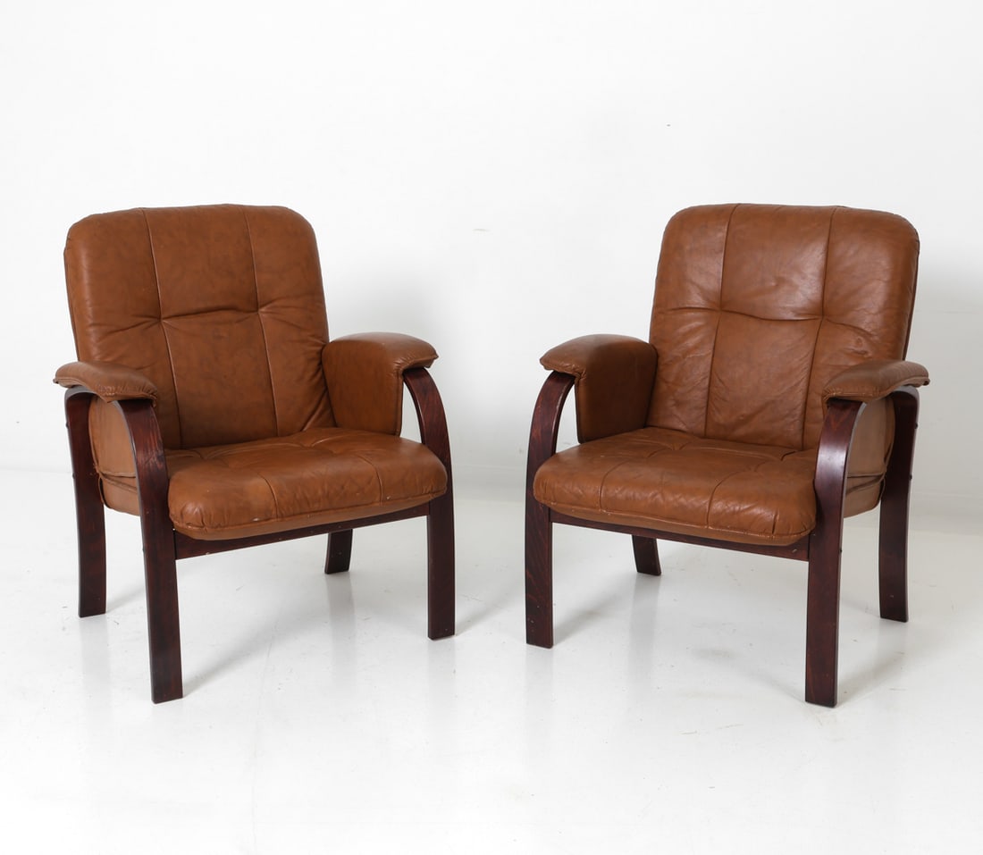 PAIR GOTE MOBLER STYLE LEATHER LOUNGE CHAIRS 1970S (1 of 1)