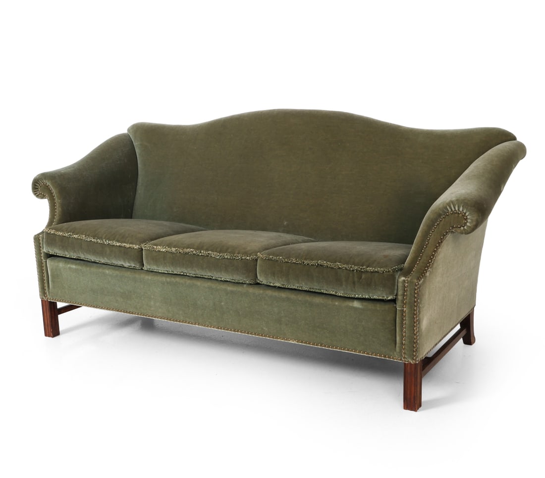 CHIPPENDALE STYLE DANISH MOHAIR SOFA C. 1960S (1 of 17)