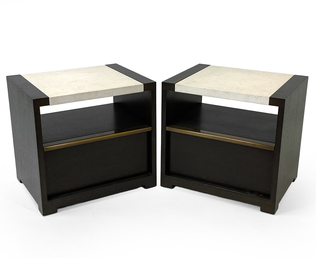 PAIR OF HOLLY HUNT OAK & STONE "ONE" NIGHTSTANDS (1 of 15)