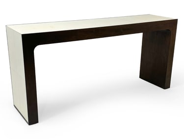 HOLLY HUNT LEATHER & WALNUT CONSOLE TABLE