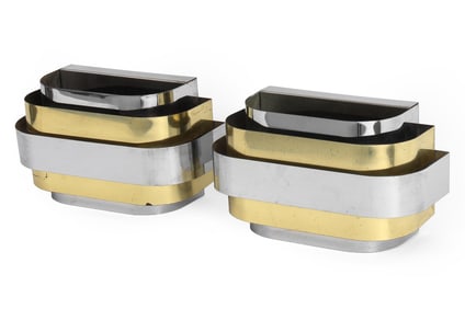 PAIR CHROME AND BRASS LIGHTOLIER WALL SCONCES