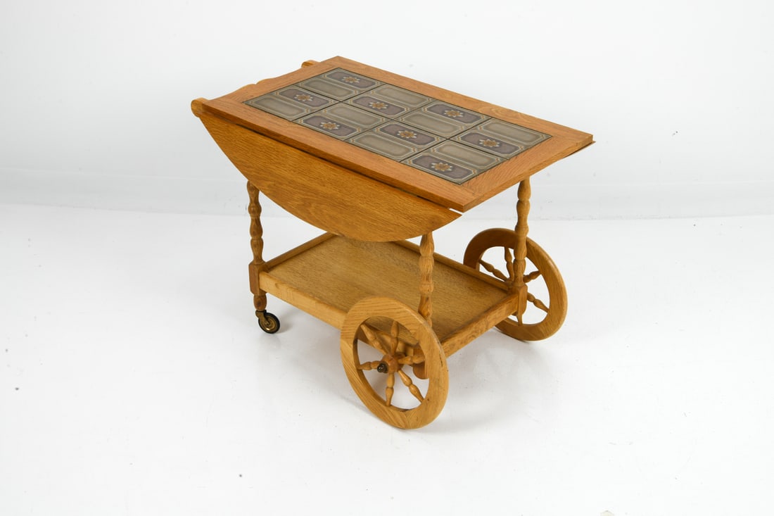 DANISH OAK & TILE BAR CART C. 1960S (1 of 16)