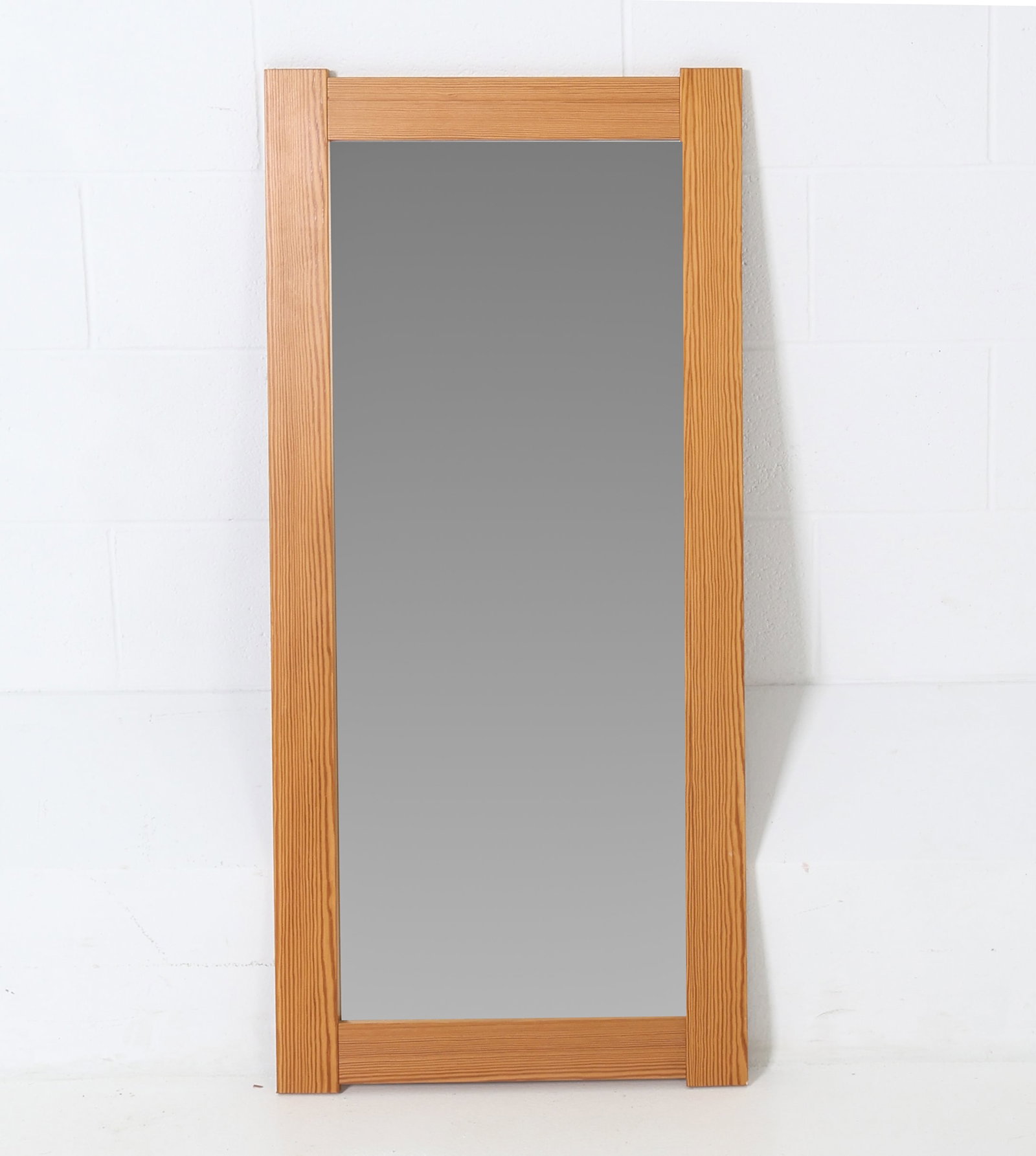SCANDINAVIAN PINE WALL MIRROR 1960'S: Dimensions: (Frame) H 44.75" x W 20.75" (Mirror) H 39" x W 15" Condition: Wear consistent with age. Minor ding to bottom left corner.