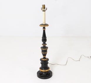 NEOCLASSICAL STYLE BLACK & GILT TABLE LAMP 1940S