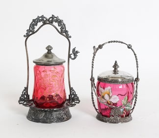 VICTORIAN CRANBERRY GLASS PICKLE CASTOR GROUPING