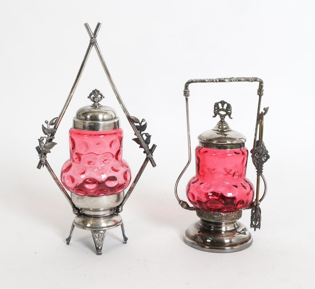 VICTORIAN CRANBERRY GLASS PICKLE CASTOR GROUPING (1 of 18)