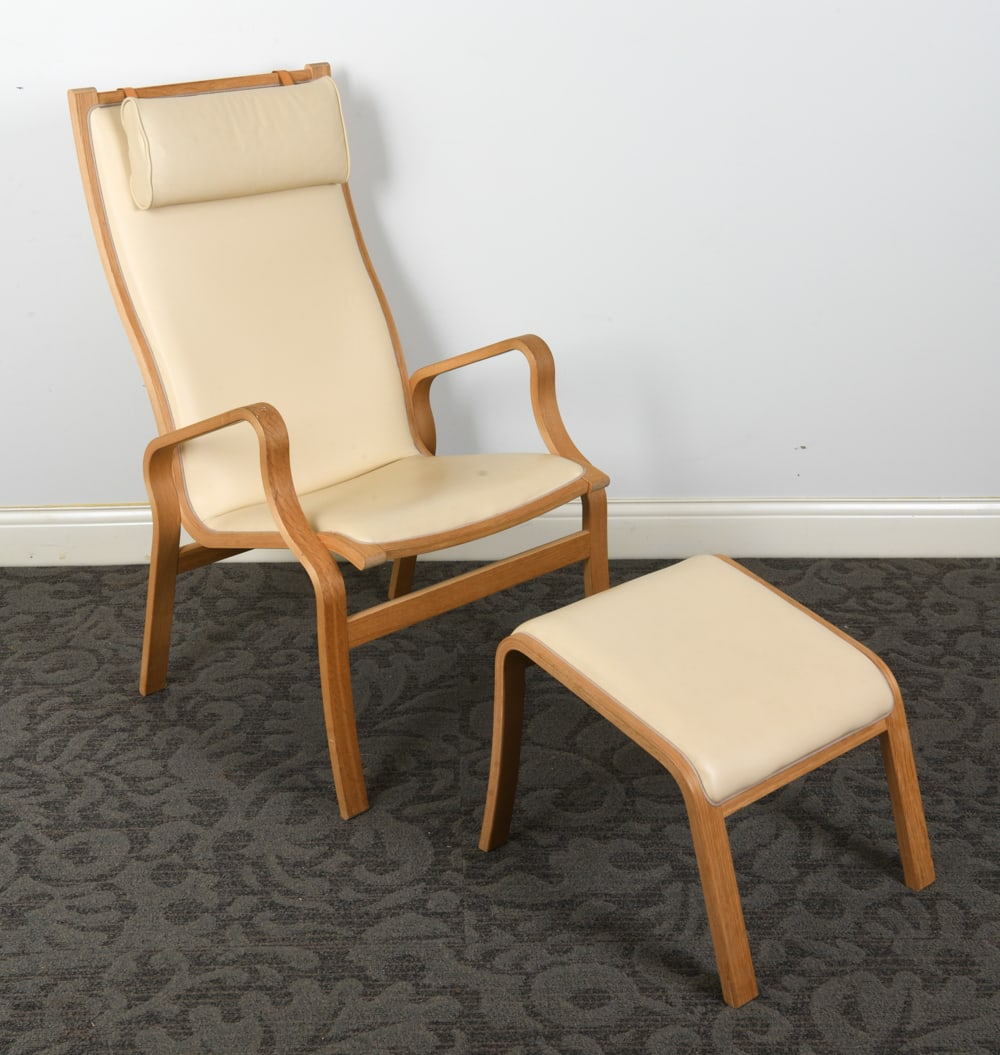 FINN OSTERGAARD STYLE LOUNGE CHAIR W/ OTTOMAN (1 of 14)