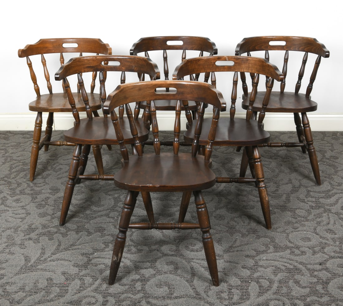(6) WINDSOR STYLE "CAPTAIN" DINING CHAIRS C. 1960S (1 of 13)
