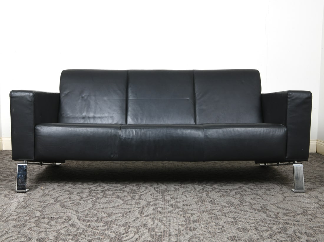 SCANDINAVIAN BLACK LEATHER SOFA (1 of 11)