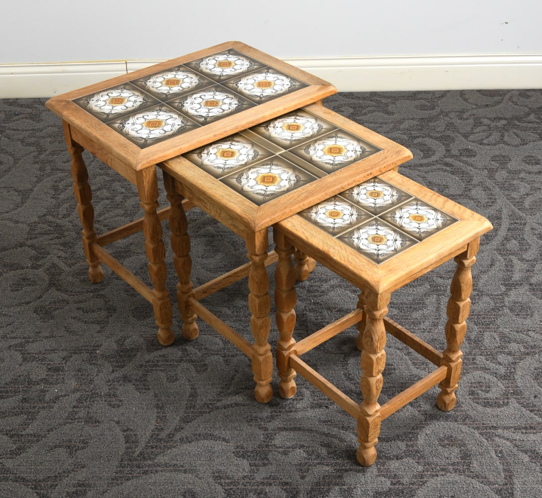 KJAERNULF STYLE OAK AND TILE NESTING TABLES 1970S (1 of 11)