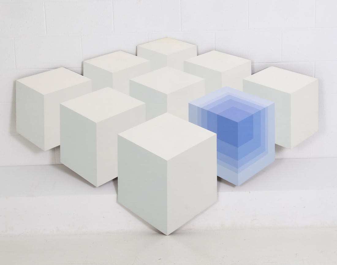 E. KINNEY OP ART CUBIC O/B PAINTING C. 1978 (1 of 12)