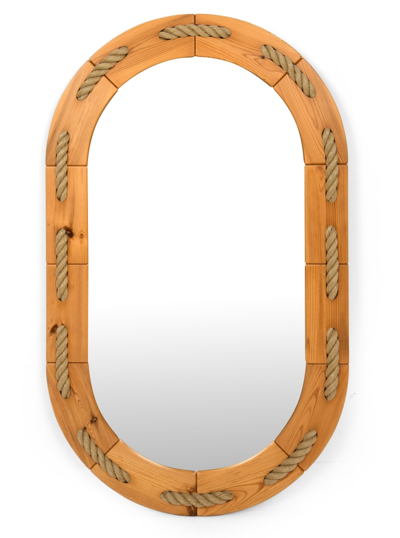 SCANDINAVIAN NAUTICAL PINE & ROPE MIRROR C. 1970S (1 of 7)