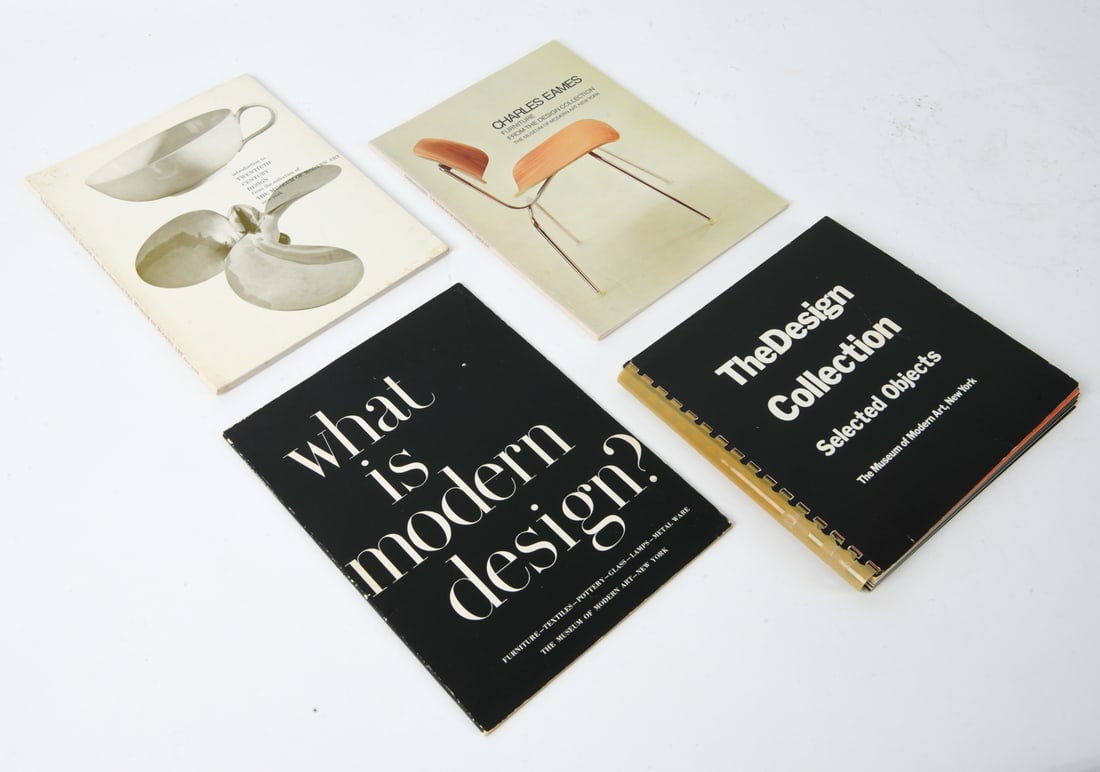 MOMA DESIGN BOOKS GROUPING INCL. EAMES: Three books by MoMa and one by Charles Eames. Dimensions: (Largest) H 10.25" x W 7.5" Condition: Wear consistent with age and use. Rubs to edges, some minor worn to corners.