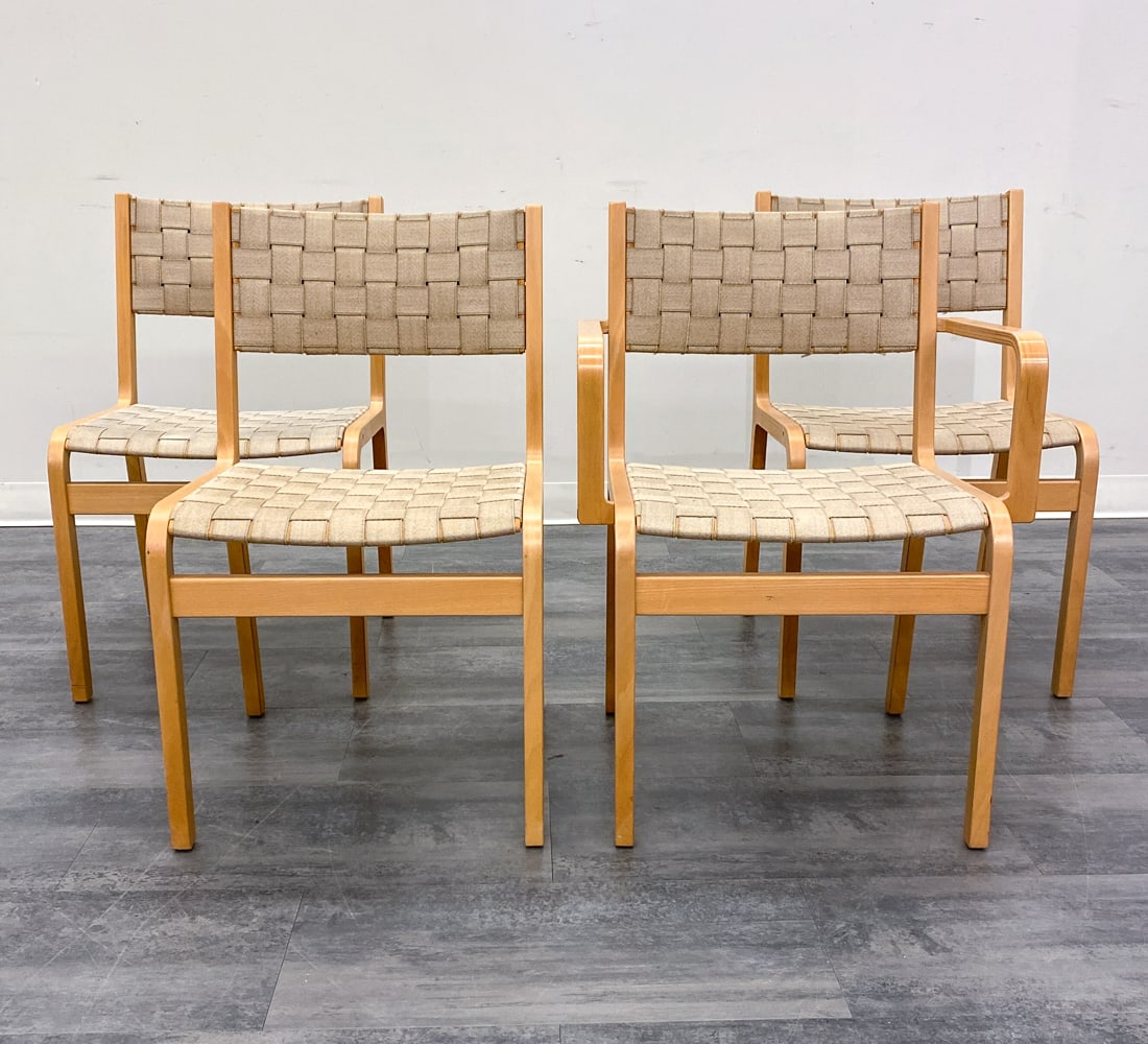 (4) DANISH BEECH DINNIG CHAIRS C. 1970S (1 of 14)