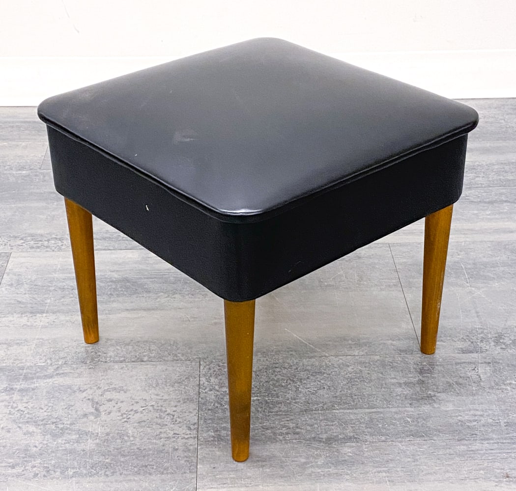 SCANDINAVIAN BEECH & LEATHER OTTOMAN FOOTSTOOL (1 of 11)