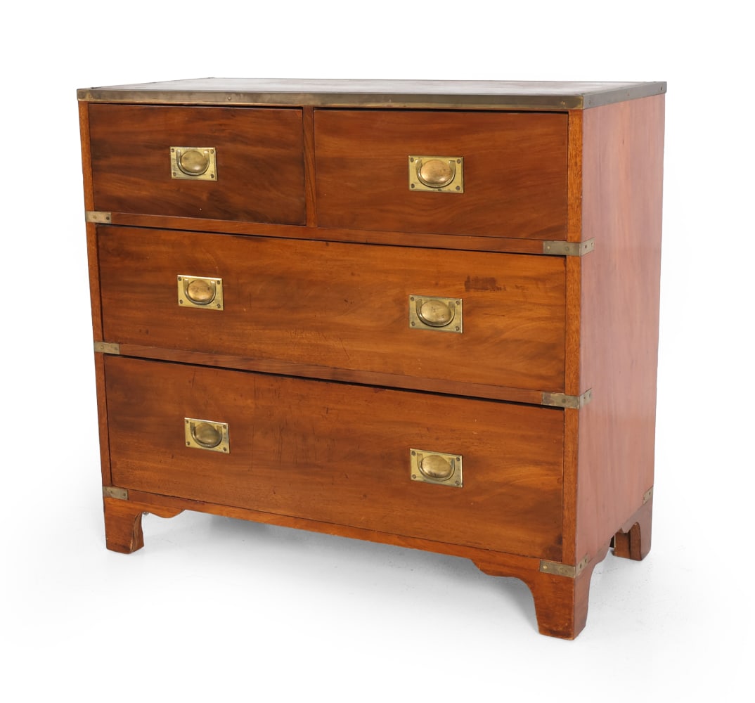 ENGLISH CAMPAIGN STYLE MAHOGANY CHEST OF DRAWERS (1 of 15)