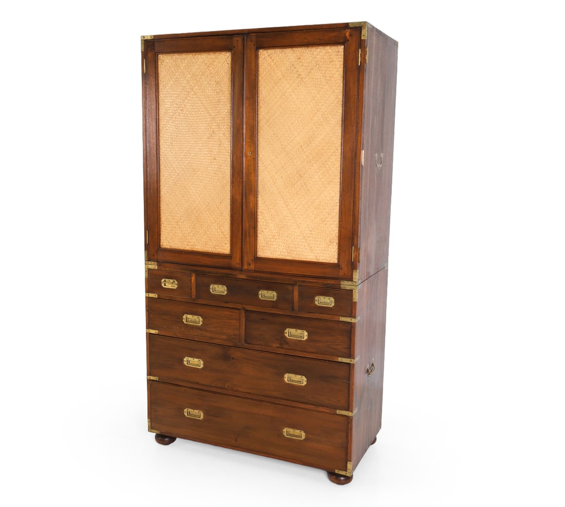 MAHOGANY CAMPAIGN LINEN PRESS CABINET CHEST (1 of 19)