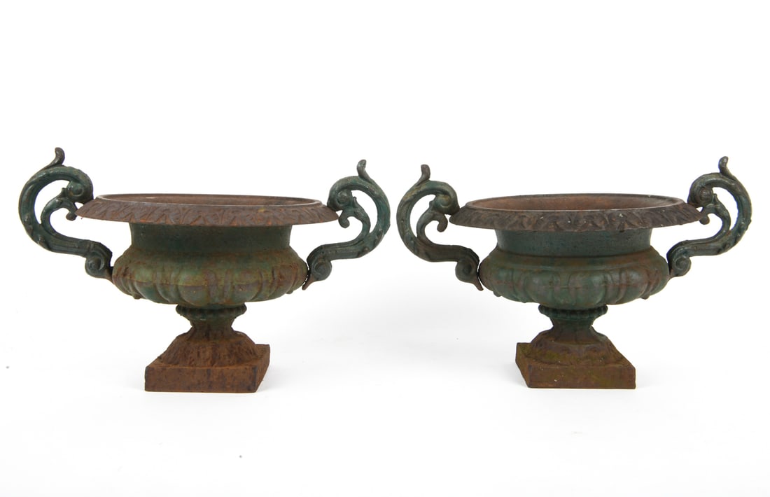 PAIR OF FRENCH STYLE CAST IRON PLANTERS (1 of 9)