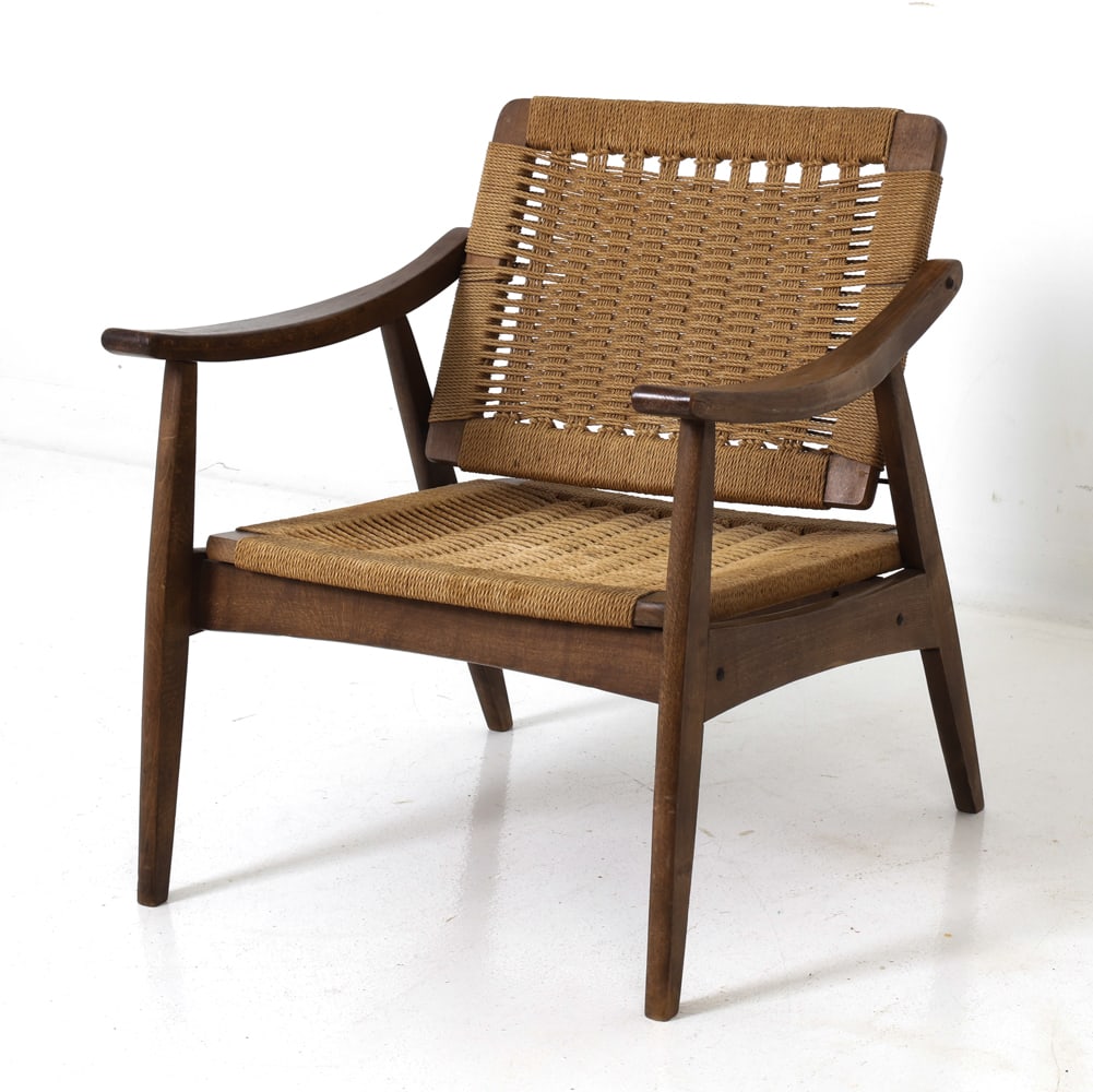WEGNER STYLE WOVEN ROPE LOUNGE CHAIR C. 1960S (1 of 20)