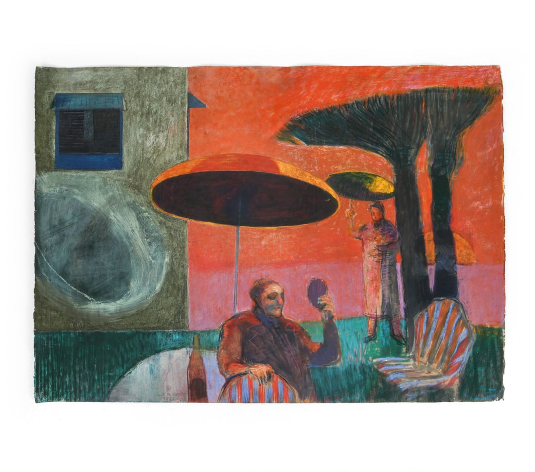 SCOTT KESLER (20TH C.) OIL PASTEL OUTDOOR SCENE (1 of 4)