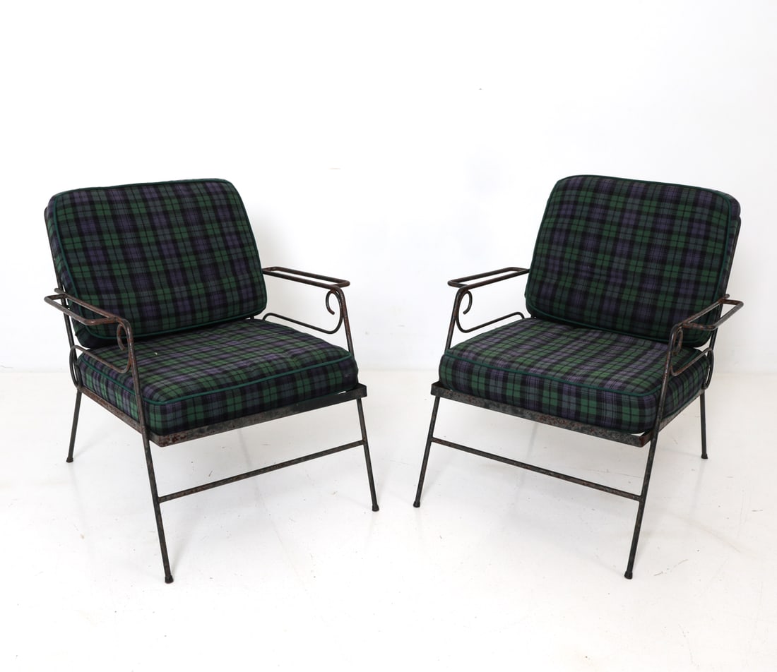 PAIR OF SALTERINI STYLE IRON LOUNGE CHAIRS (1 of 14)