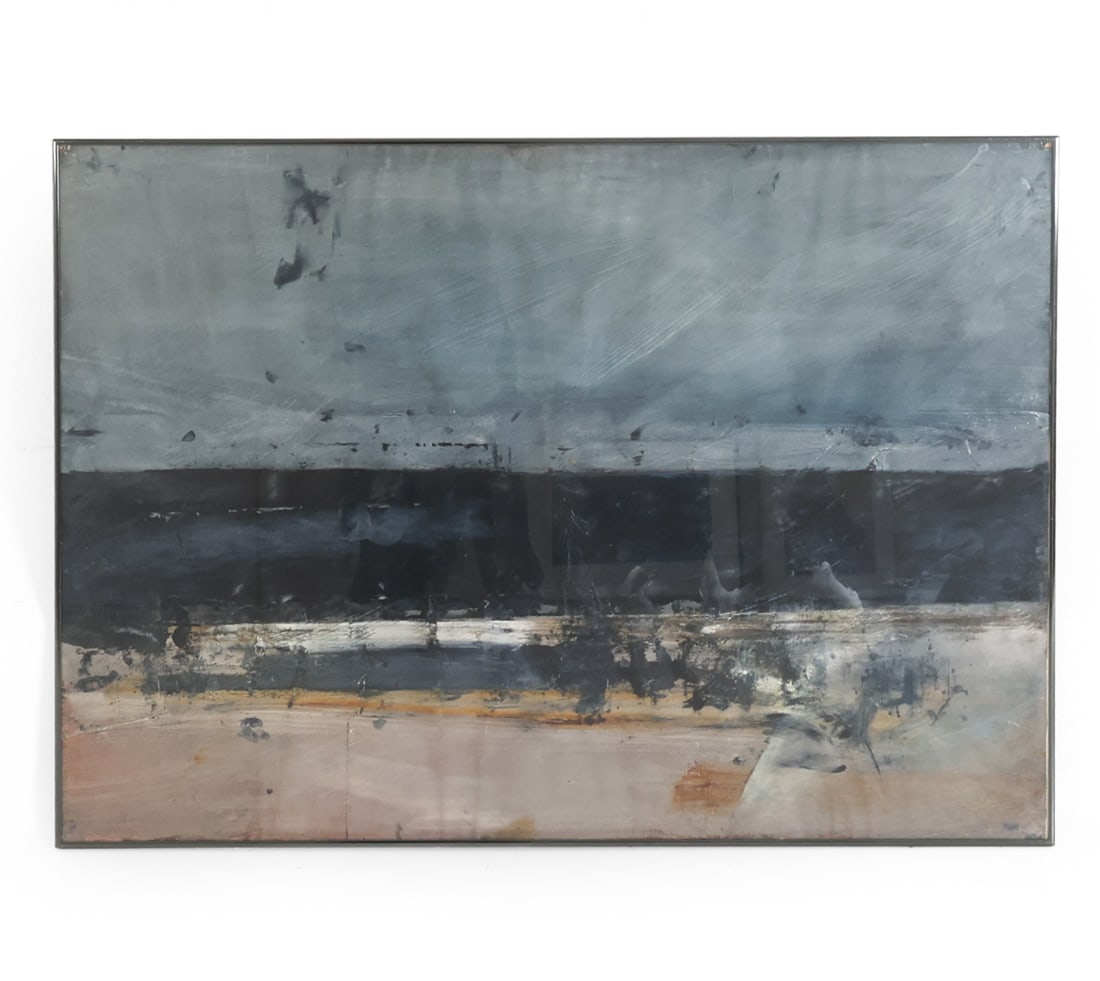 SUSAN BARNES (20TH C.) ABSTRACT ACRYLIC ON PAPER: Abstract acrylic work on paper featuring earth tones. Apparently unsigned. Dimensions: Frame H 30.5" x W 42.25". Sight H 29.5" x W 42.75". Condition: Not examined out of frame. Few perforations to cor