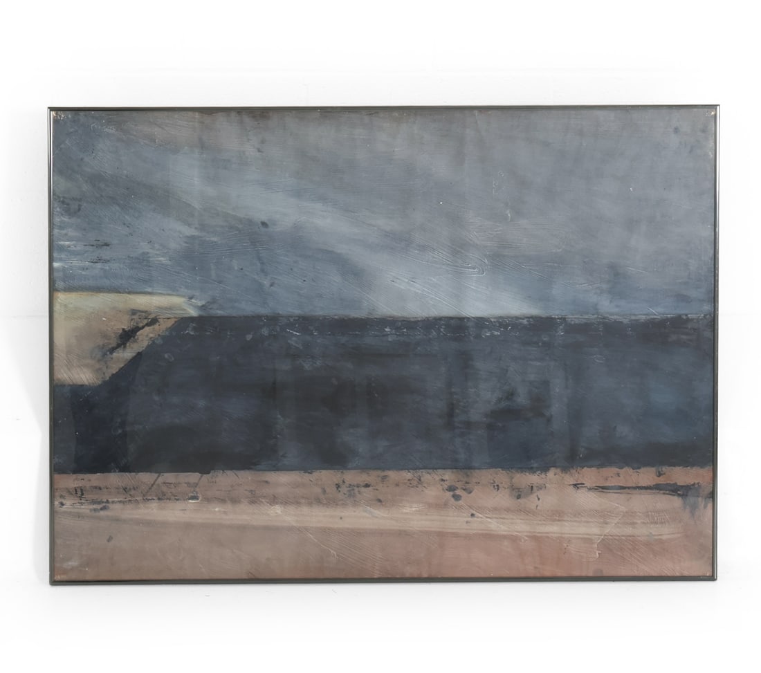 SUSAN BARNES (20TH C.) ABSTRACT ACRYLIC ON PAPER: Abstract work on paper featuring earth tones. Apparently unsigned. Dimensions: Frame H 30.5" x W 42.25". Sight H 29.5" x W 42.75". Condition: Not examined out of frame. Few perforations to corners. Sl