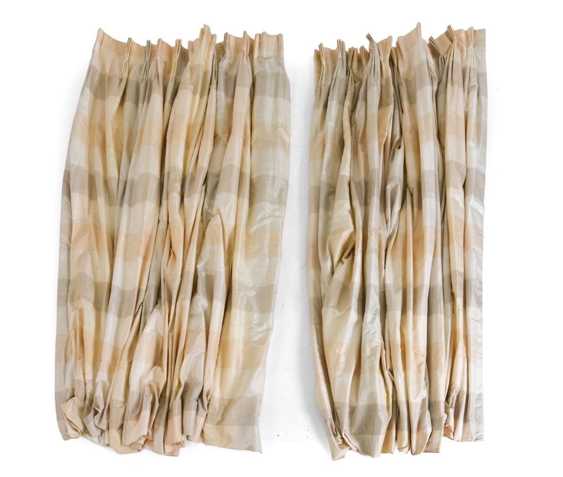 (2) GROUPING OF PLAID DRAPERY CURTAINS: Dimensions: Each panel W 32" x H 87" Condition: Wear consistent with age and use.